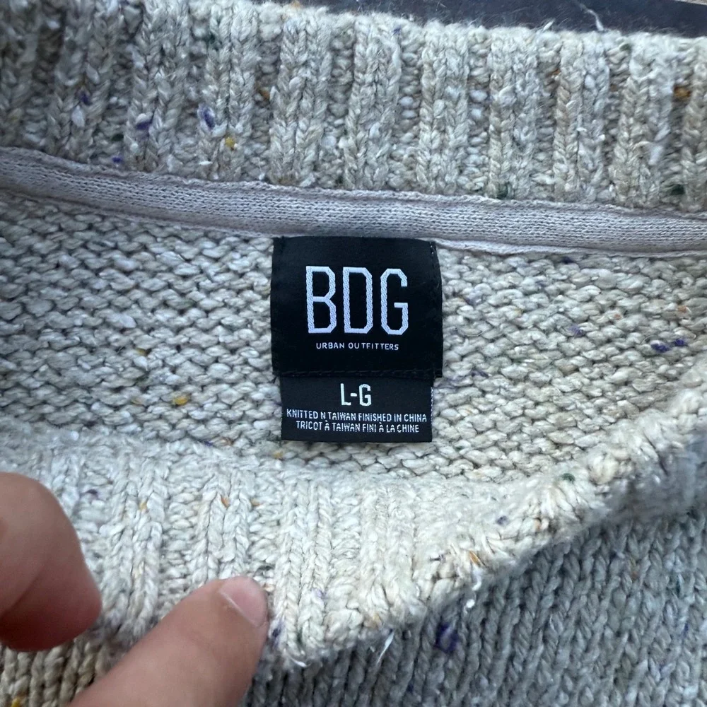 BDG Urban Outfitters Mens Large Oatmeal Beige Speckled Knit Crewneck Sweater